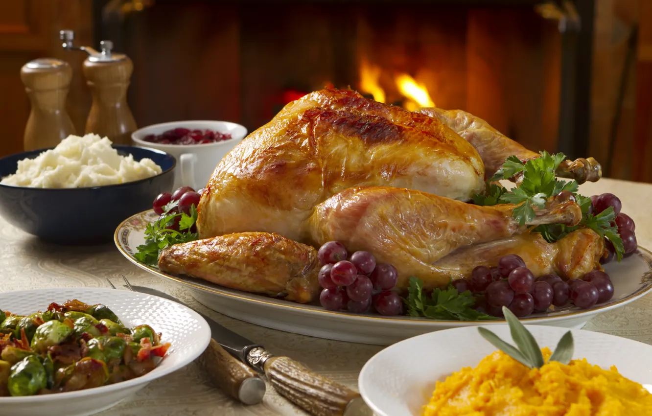 Photo wallpaper table, food, chicken, food, grill, dish, table, grill