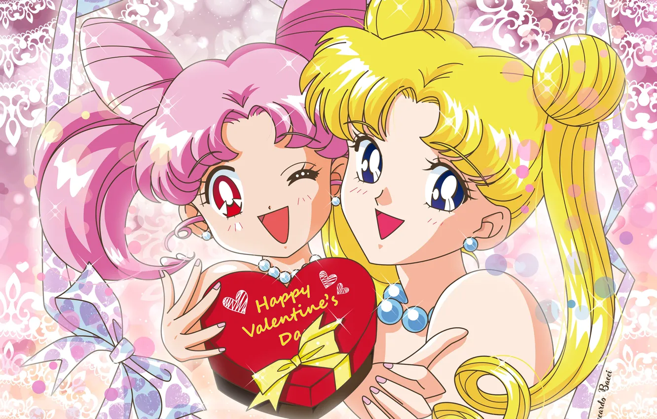 Photo wallpaper candy, hearts, Bishoujo Senshi Sailor Moon, Chibiusa, Valentine's day, Tsukino Usagi