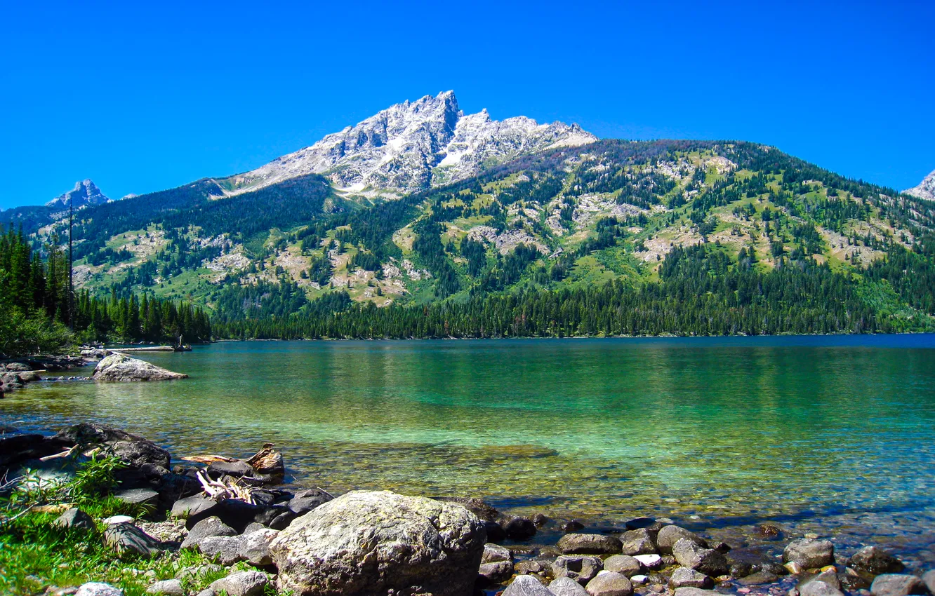 Photo wallpaper mountains, nature, lake, Wyoming, Grand Teton National Park, Emerald Lake