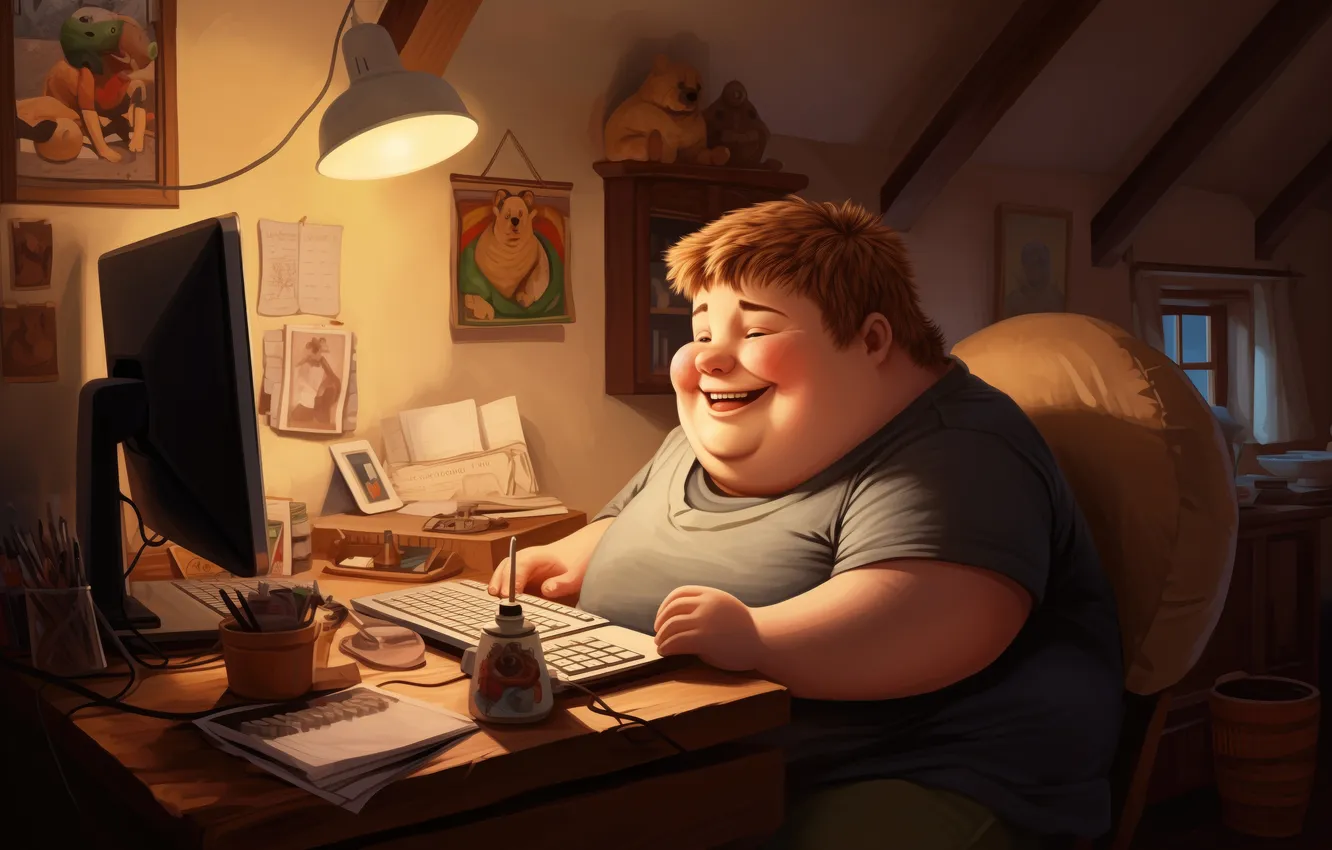 Photo wallpaper computer, fat, teenager