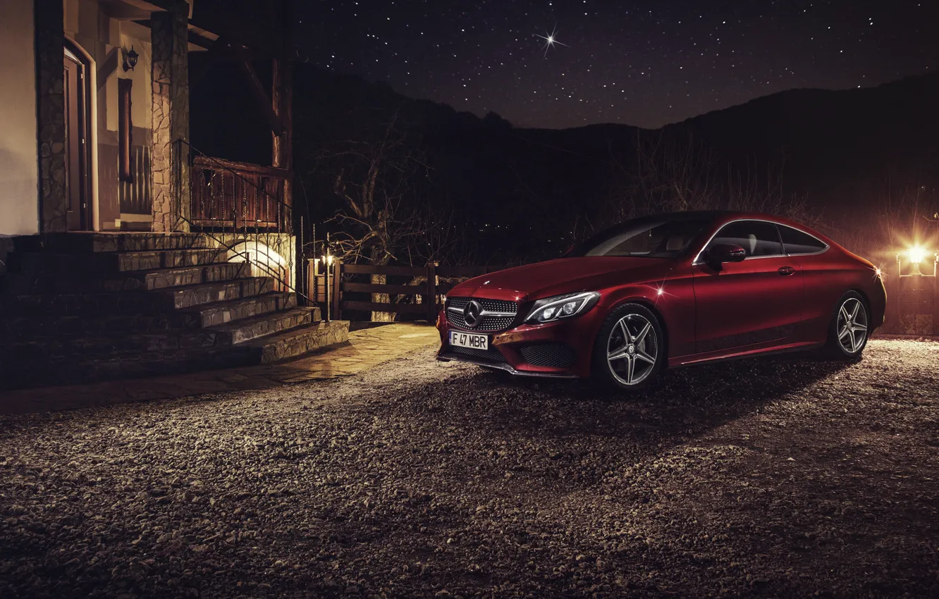 Photo wallpaper car, night, Mercedes Benz, Coupe, C Class, Ciprian Mihai