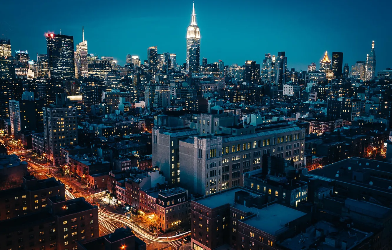 Photo wallpaper night, city, the city, lights, skyscrapers, new york, new York