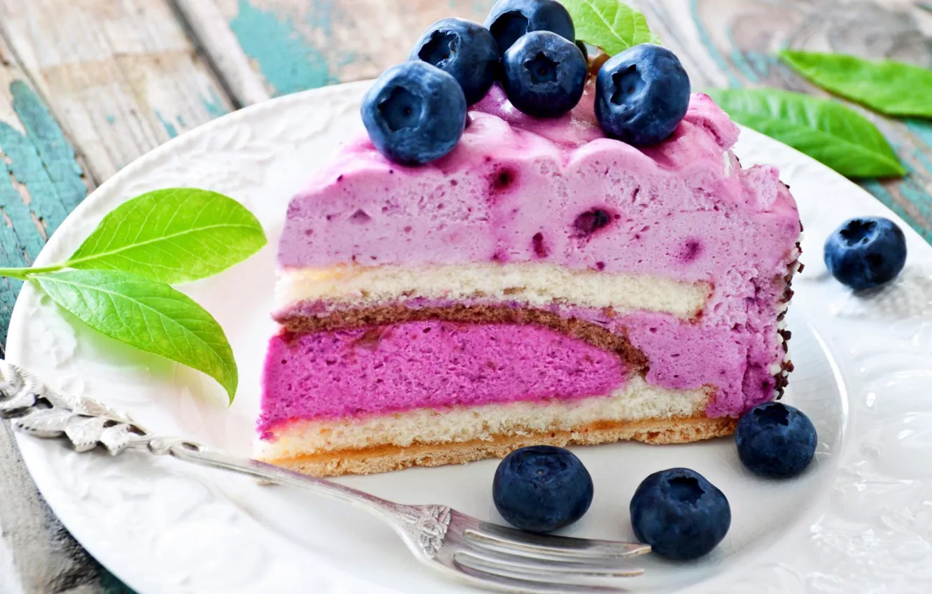 Photo wallpaper cake, cream, blueberries