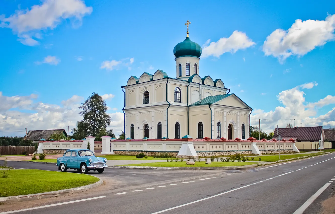 Photo wallpaper Church, temple, Belarus, Moskvich 407, Stankovo, Church of St. Nicholas the Wonderworker