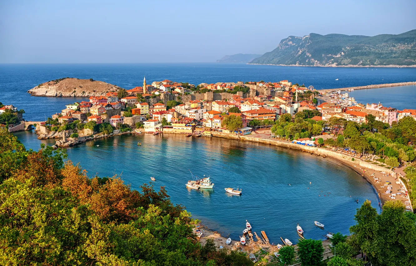 Photo wallpaper sea, home, Bay, Turkey, harbour, Amasra