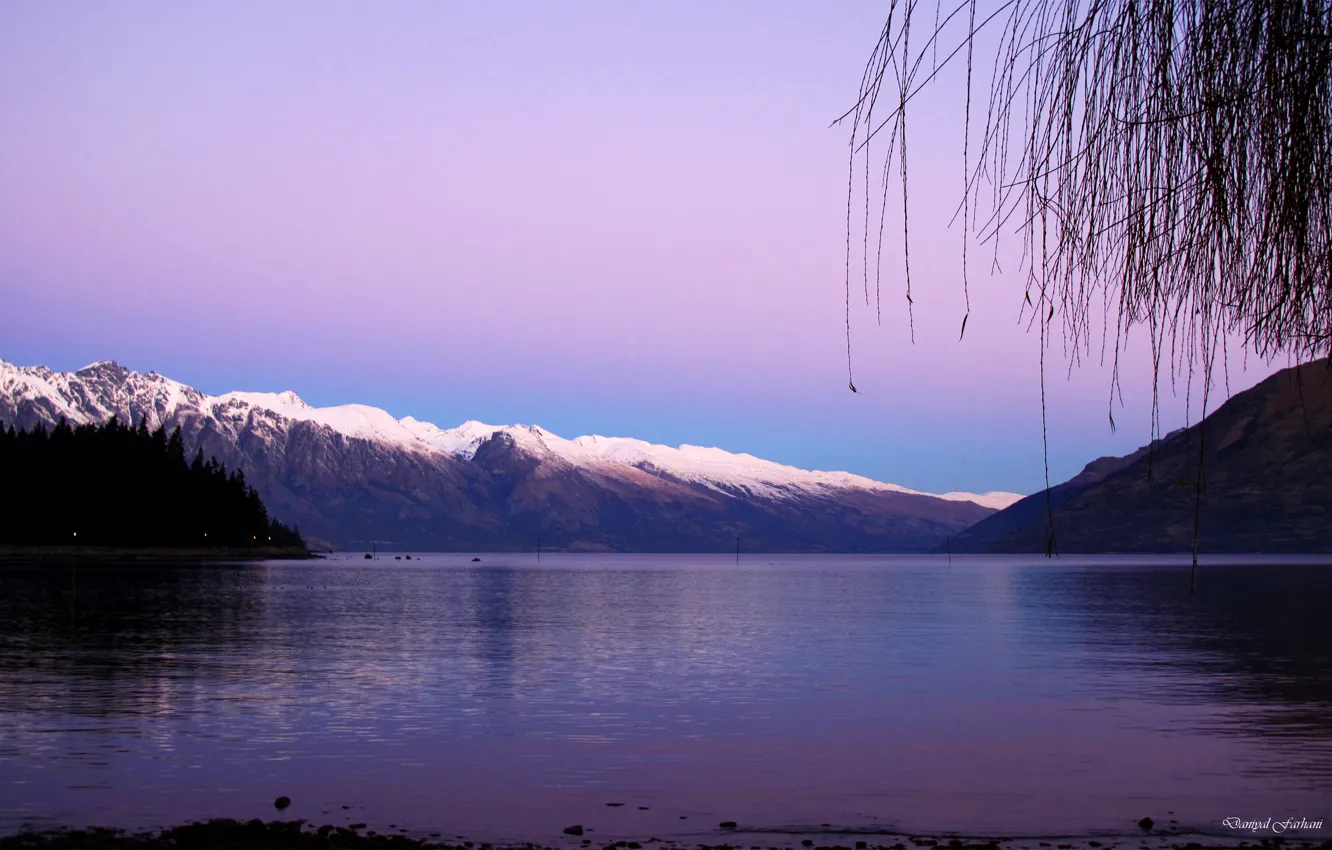 Photo wallpaper landscape, mountains, pond
