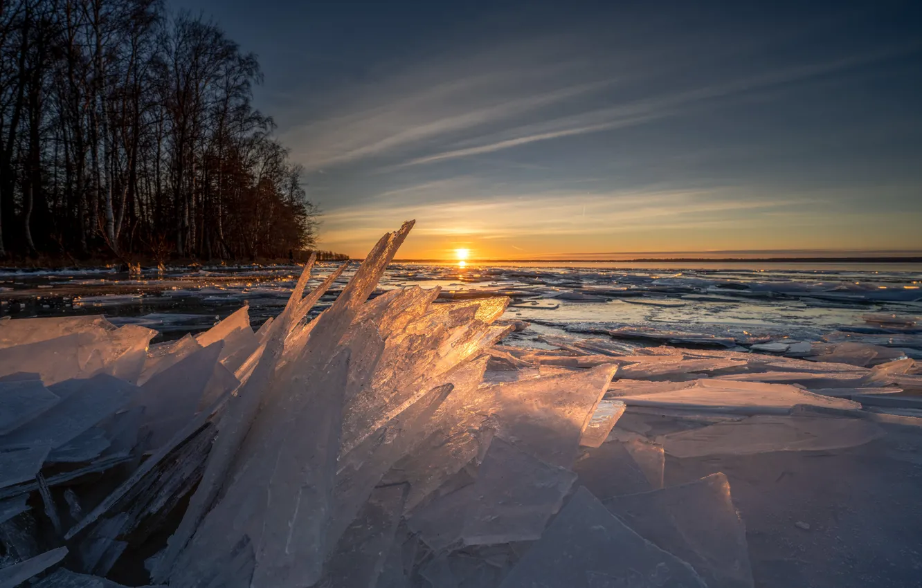 Photo wallpaper ice, winter, the sun, snow, ice