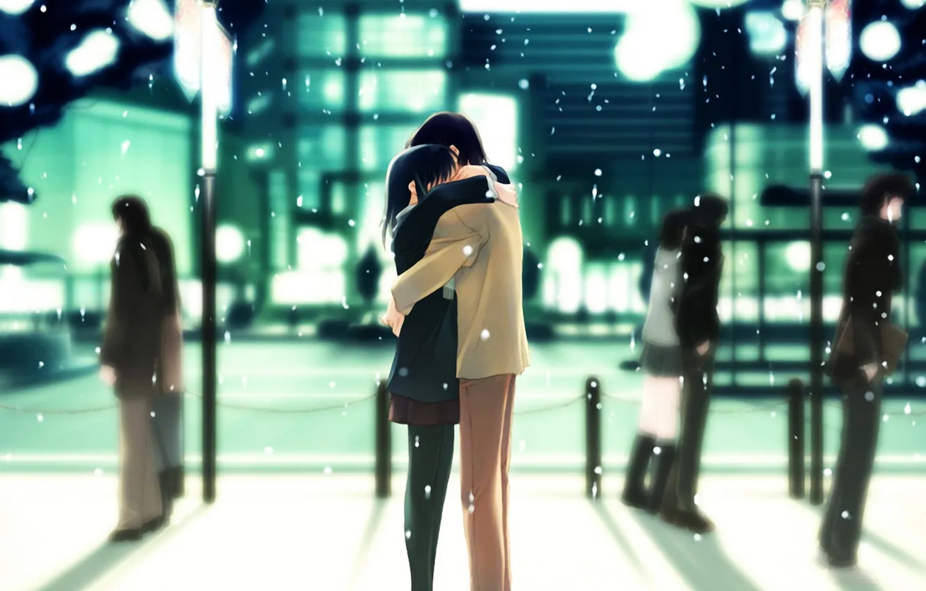 Photo wallpaper winter, girl, snow, the city, people, home, anime, art