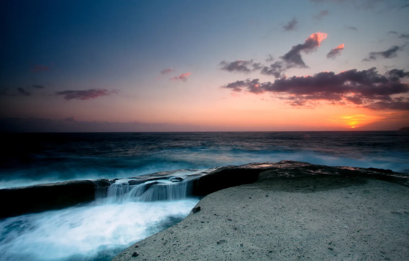 Photo wallpaper sea, the sky, sunset, wave