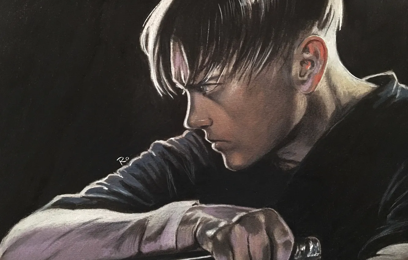 Photo wallpaper knife, profile, guy, Shingeki no Kyojin, Attack Of The Titans, Levi Ackerman, by redwarrior3