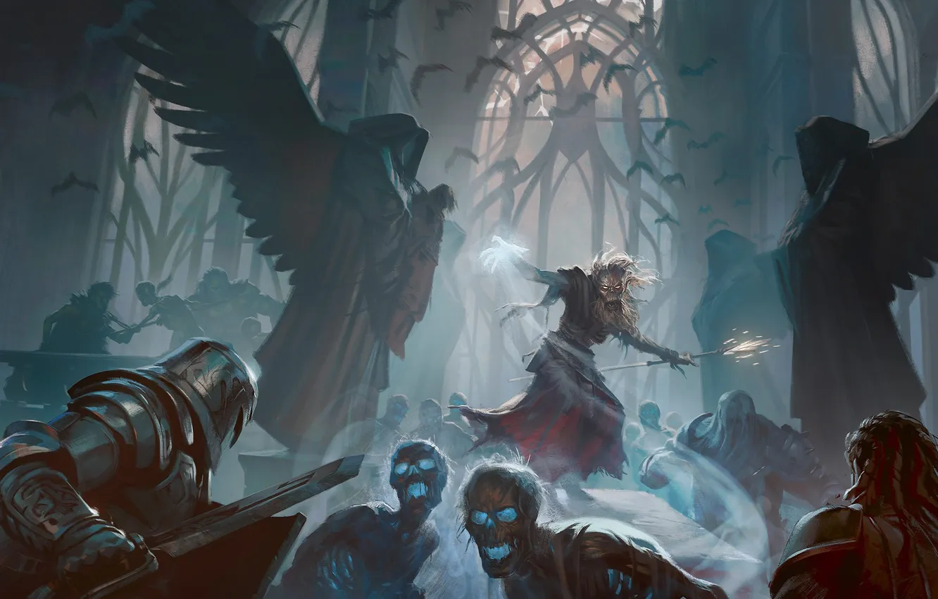 Photo wallpaper dark, sword, zombie, fantasy, magic, armor, angel, digital art
