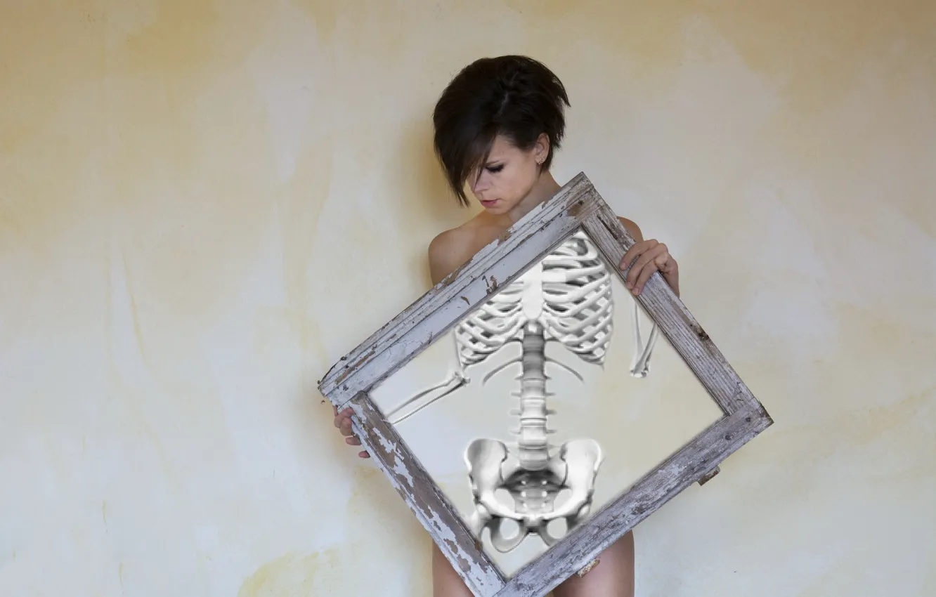 Photo wallpaper girl, the situation, skeleton