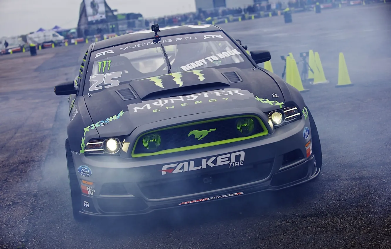 Photo wallpaper Mustang, Ford, drift, hawks, monster energy, Gymkhana