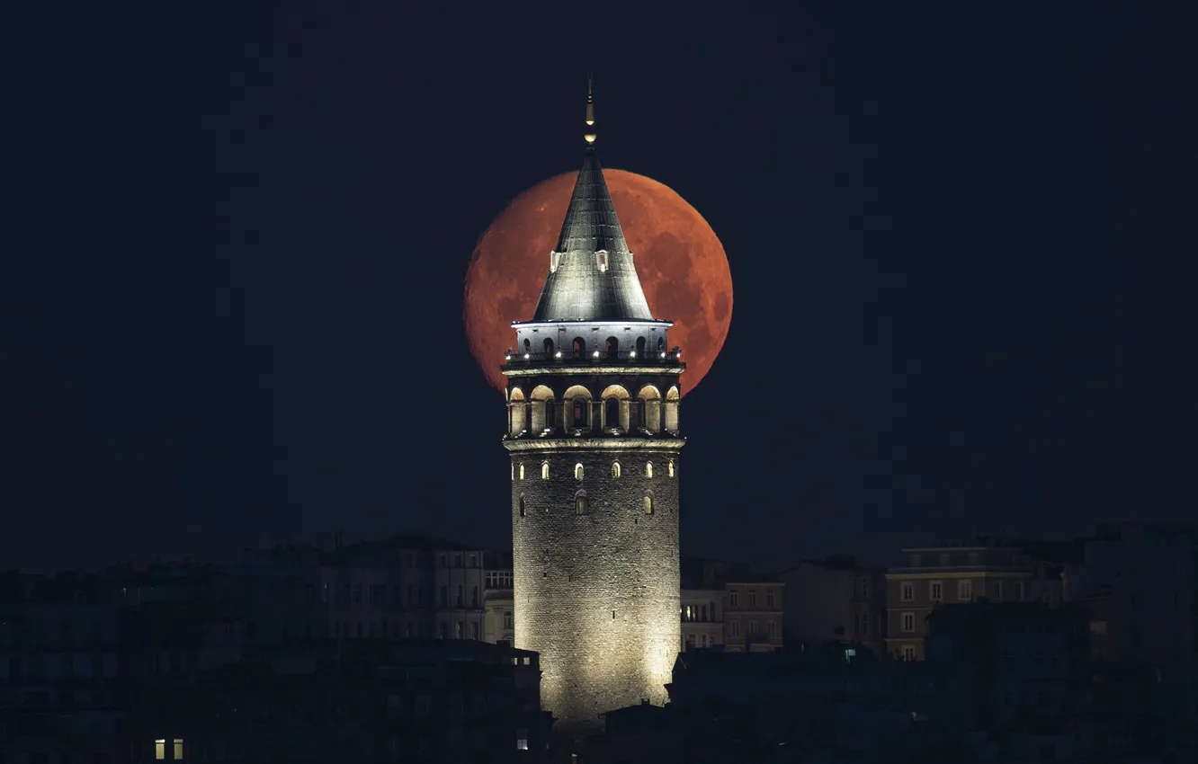 Photo wallpaper moon, turkey, istanbul, Galata Tower
