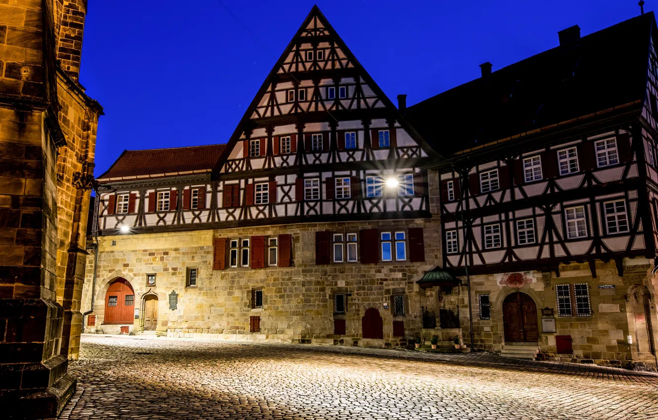 Photo wallpaper lights, street, home, the evening, Germany, lights, bridge, Esslingen