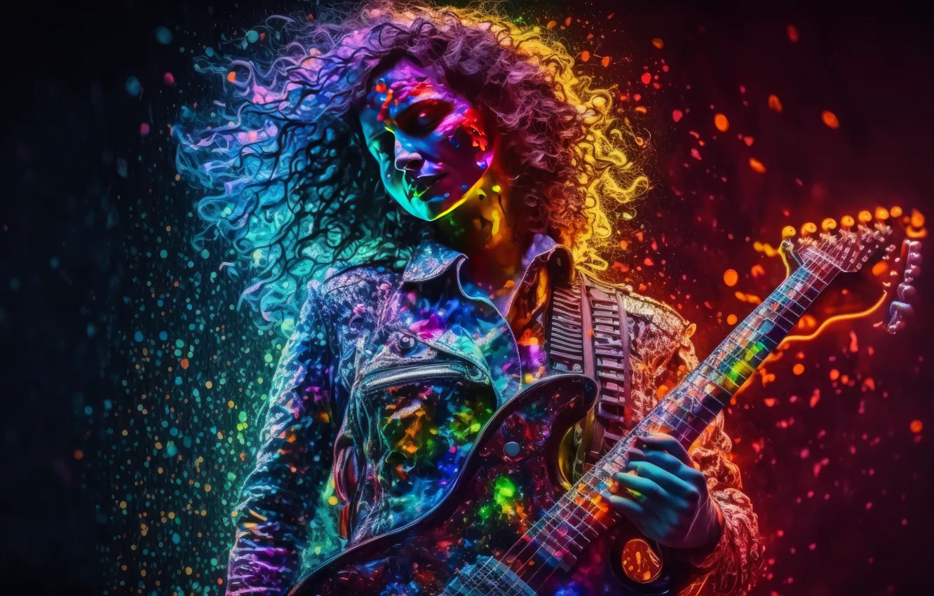 Photo wallpaper bright colors, girl, music, rendering, guitar, guitarist