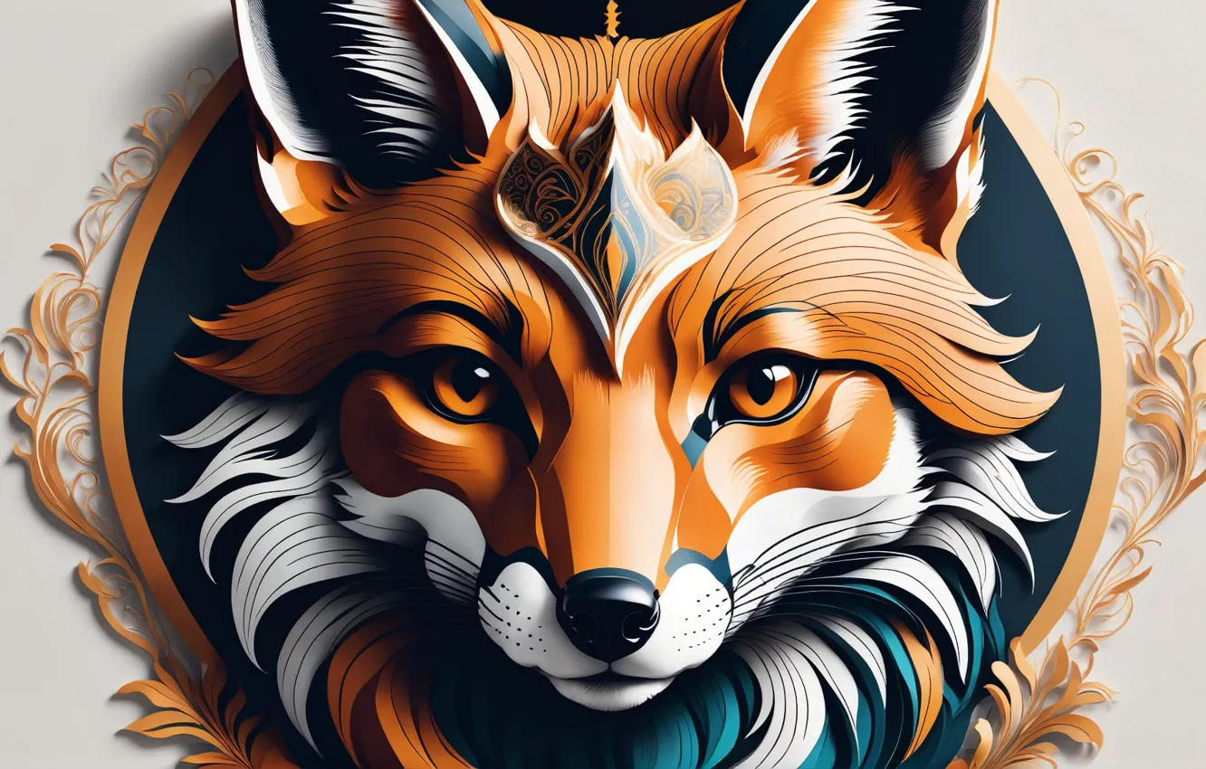 Photo wallpaper abstract, fox, animals, digital art, drawing, fur, looking at viewer, AI art