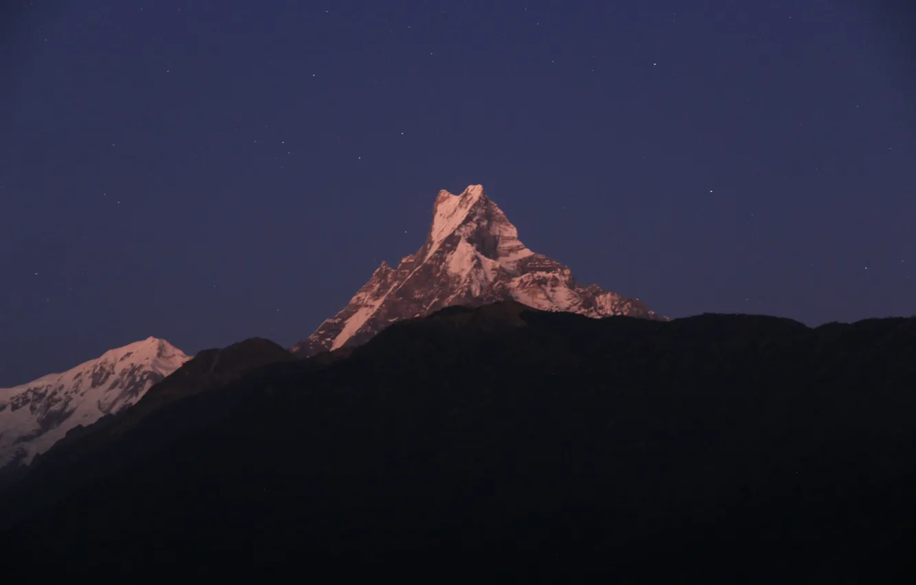 Photo wallpaper winter, the sky, stars, snow, mountains, night, nature, rocks