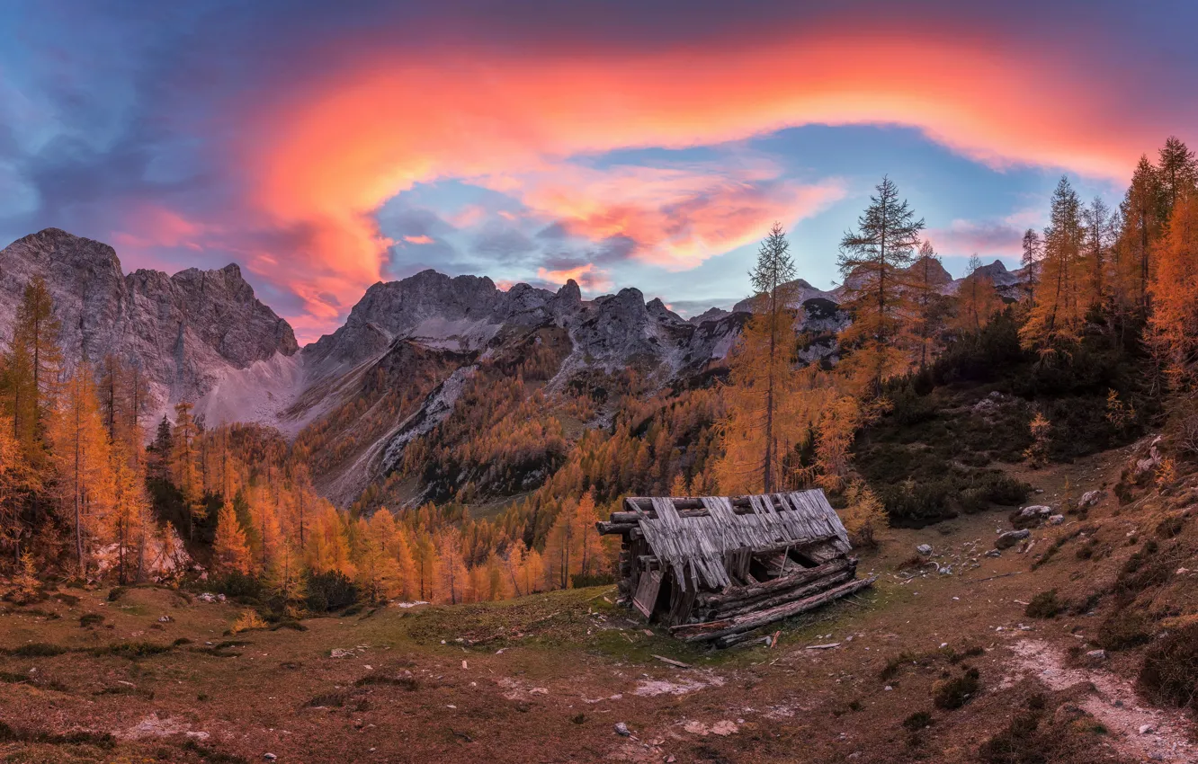 Photo wallpaper mountains, nature, the hut