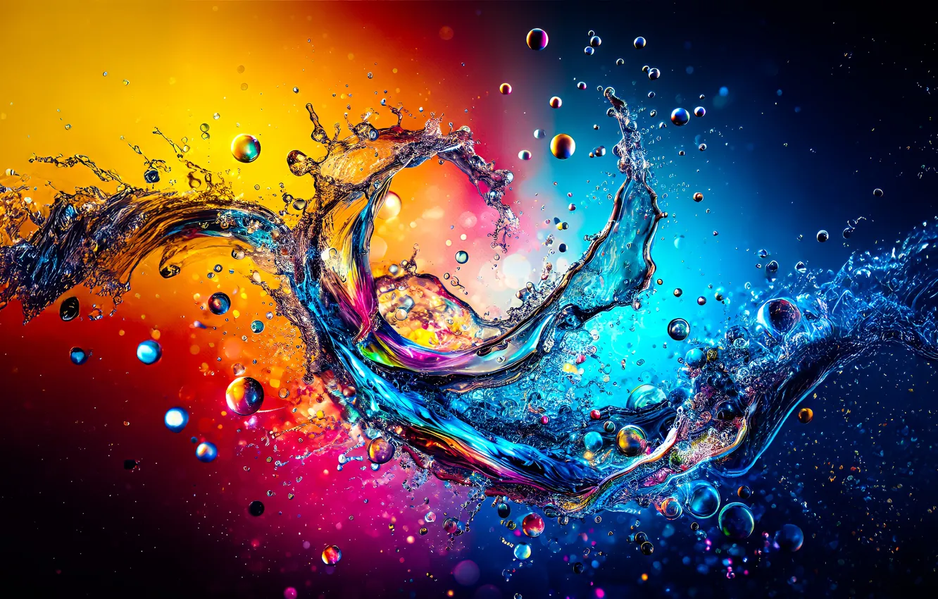 Photo wallpaper Water, splashes, multicolored, backdrop
