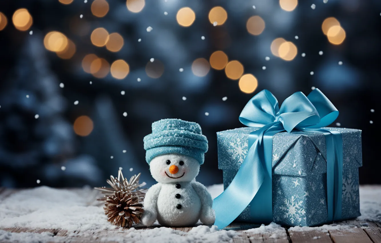 Photo wallpaper winter, snow, decoration, snowflakes, new year, Christmas, snowman, Christmas