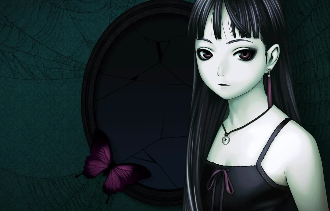 Photo wallpaper sadness, girl, butterfly, web, anime