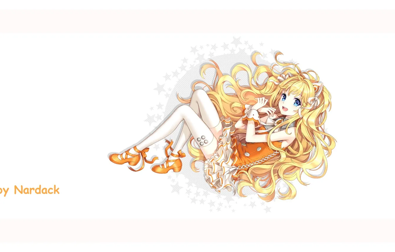 Photo wallpaper shoes, stockings, white background, blue eyes, vocaloid, stars, long hair, Vocaloid