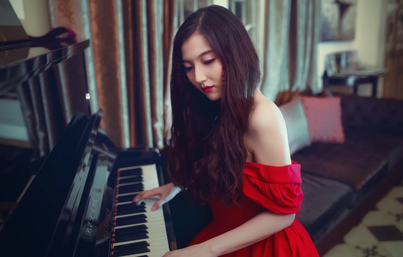 Photo wallpaper girl, music, piano