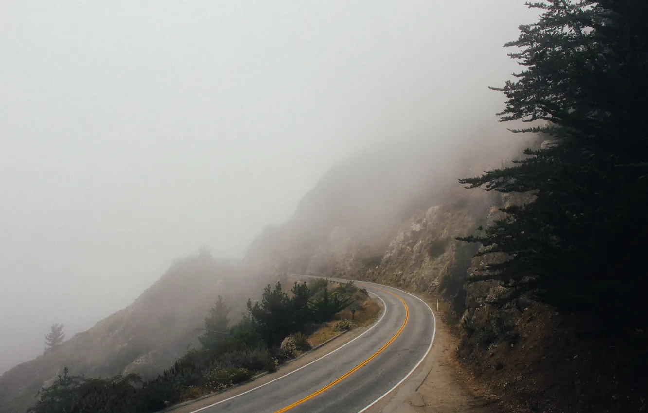 Photo wallpaper road, fog, track