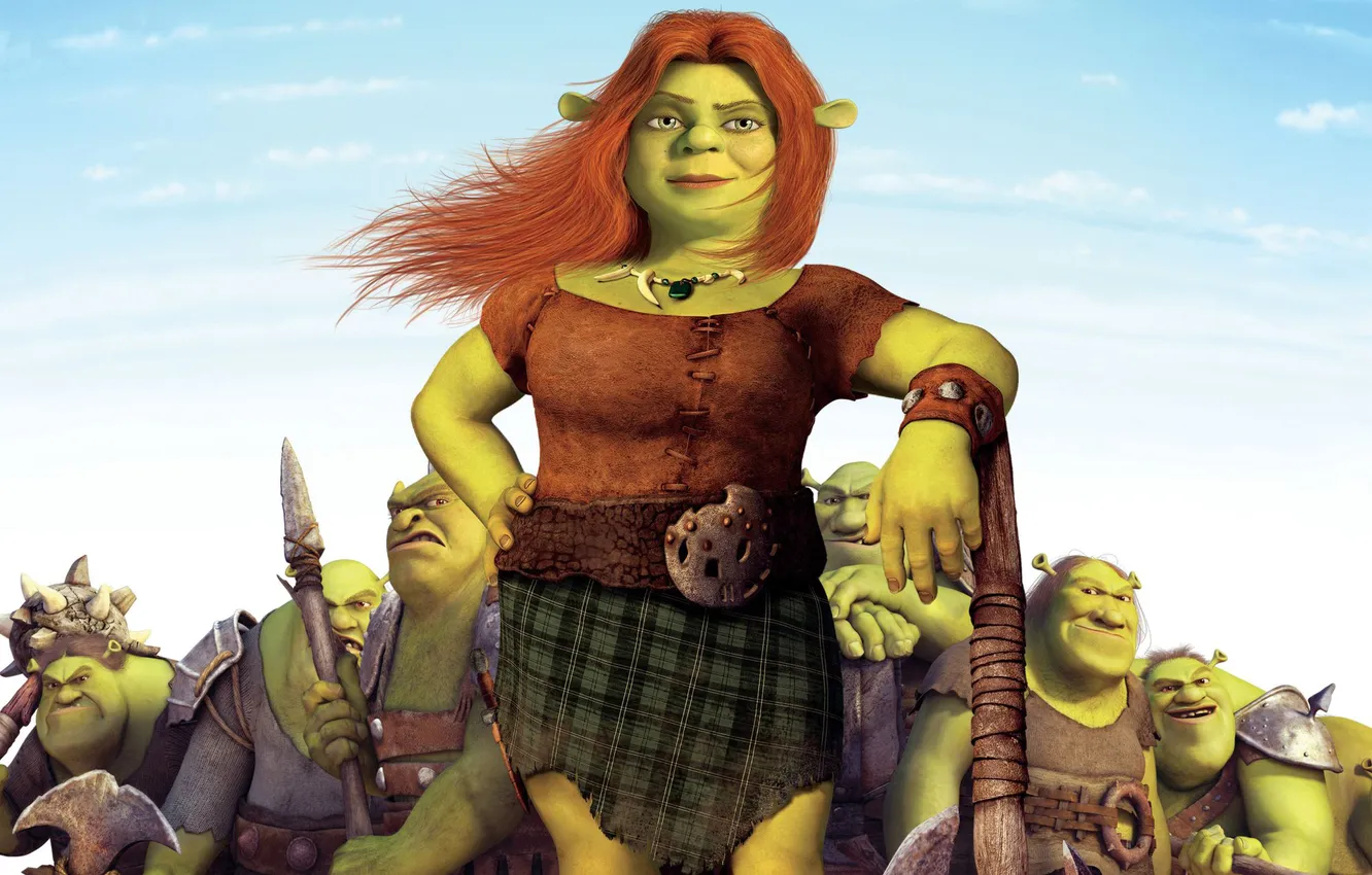 Photo wallpaper weapons, cartoon, red, poster, ogres, robbers, Fiona, Princess Fiona