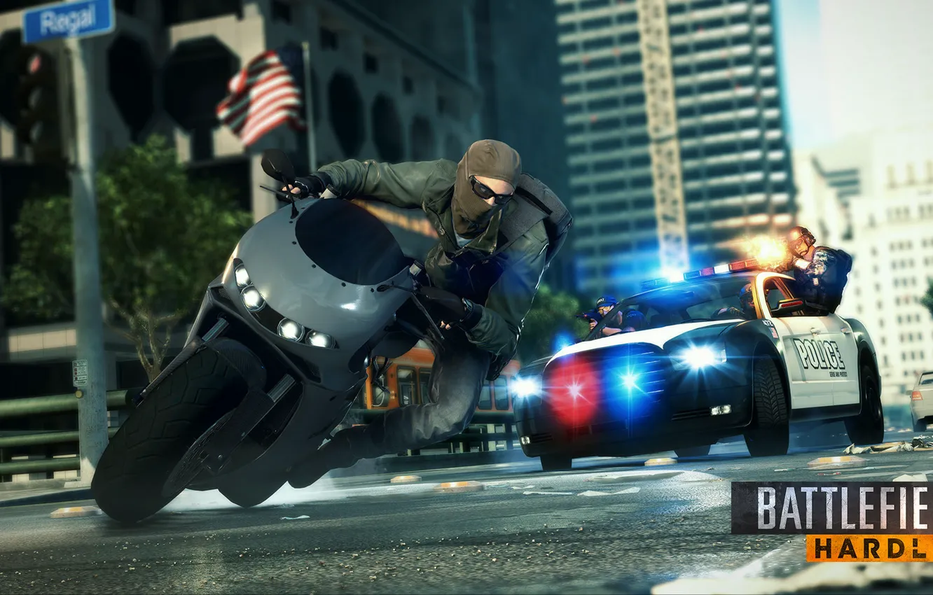 Photo wallpaper road, machine, chase, motorcycle, Electronic Arts, Visceral Games, Dice, Battlefield: Hardline