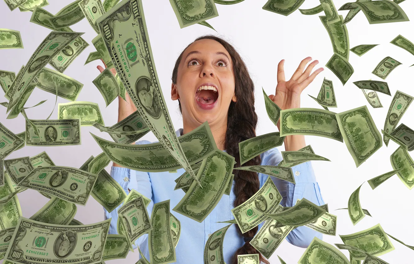 Photo wallpaper Girl, USA, Money, Woman, Dollars, Joy, 100, Success