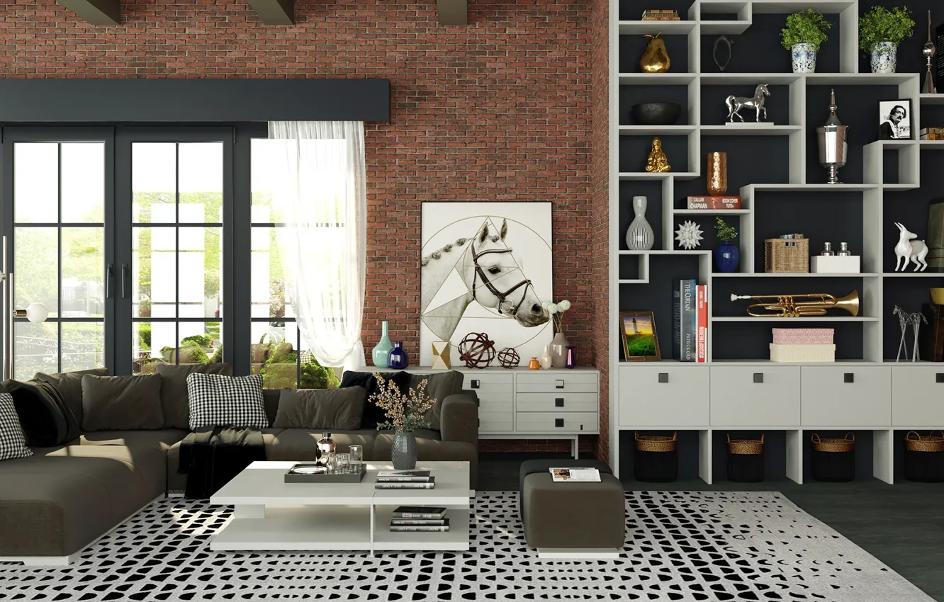 Photo wallpaper design, room, interior, living room, hi tech style in interior, hi-tech style in the interior