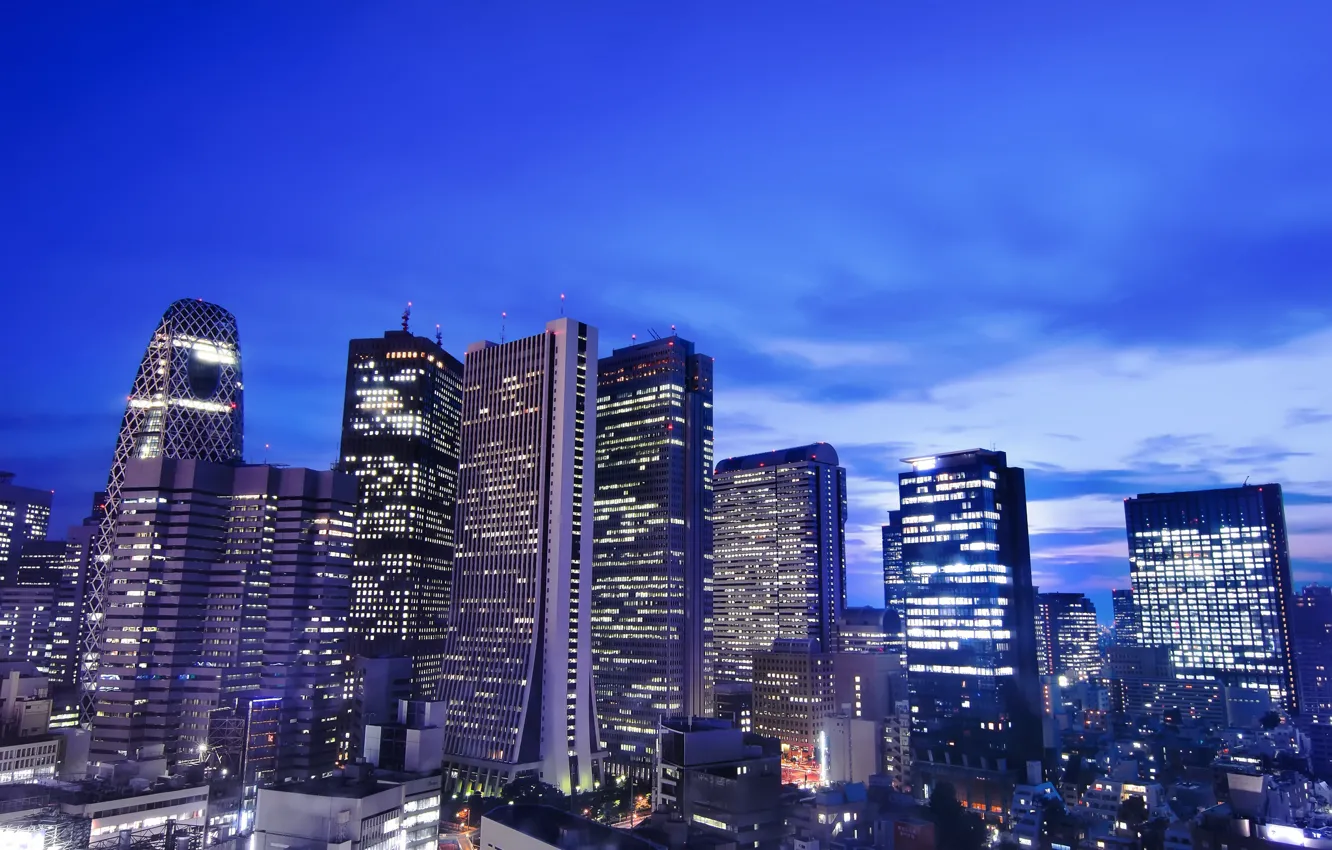 Photo wallpaper the sky, clouds, night, lights, building, home, skyscrapers, Japan