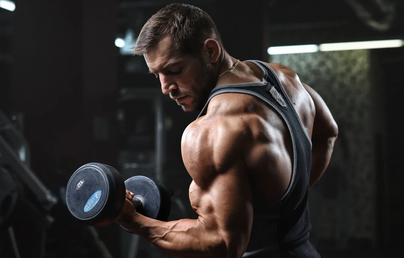 Photo wallpaper figure, bodybuilding, athlete, dumbbells, Konstantin Shestopalov