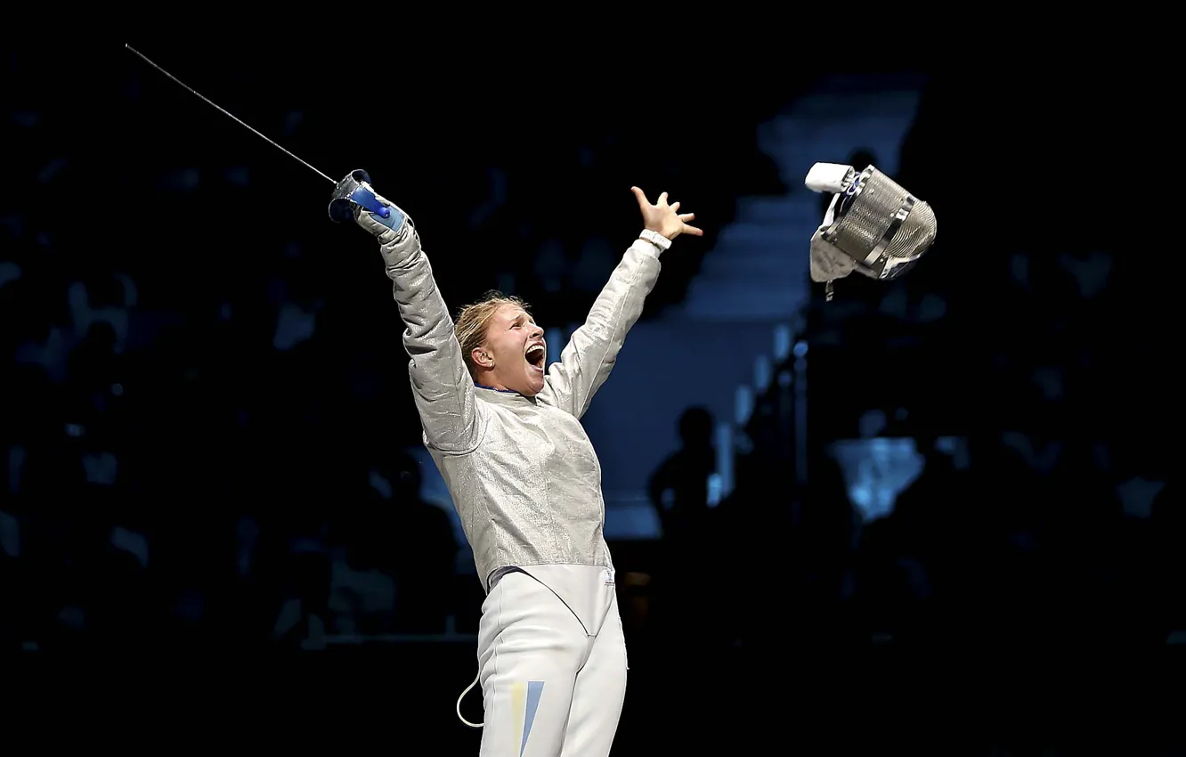 Photo wallpaper emotions, Ukraine, saber, Olympic champion, fencing, Olga Harlan