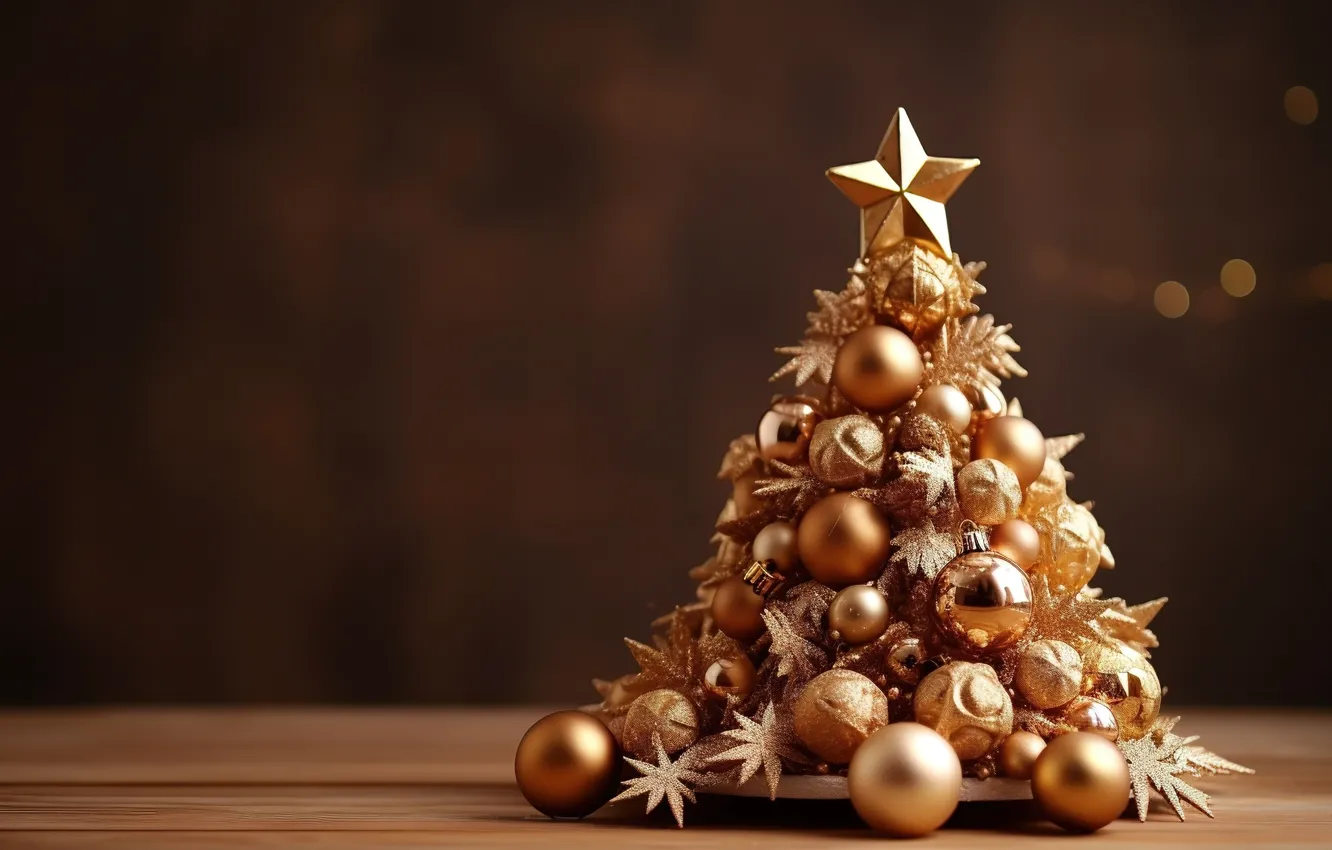 Photo wallpaper decoration, lights, balls, tree, New Year, Christmas, golden, new year