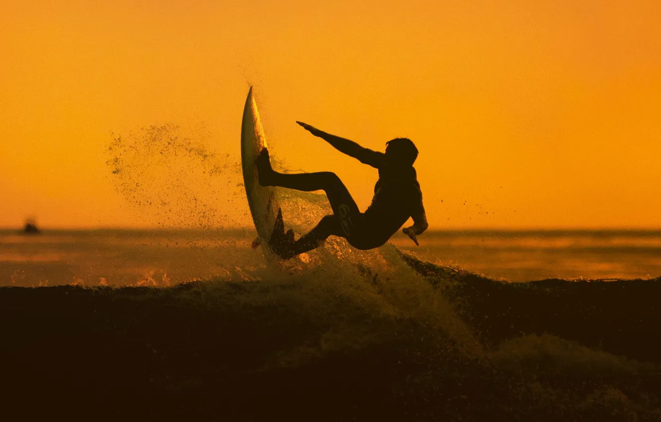 Photo wallpaper wave, sunset, the ocean, athlete, surfing, male