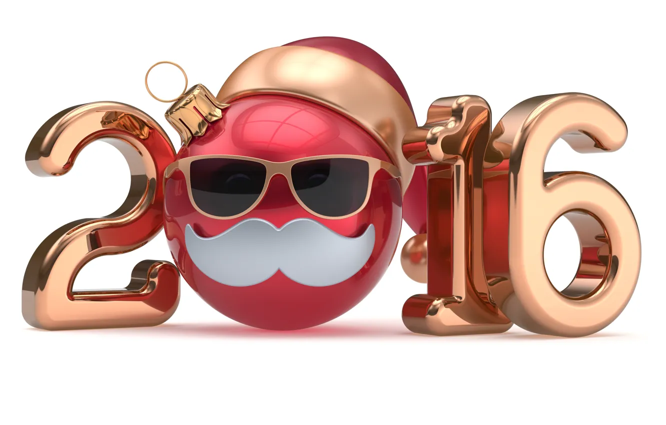 Photo wallpaper New Year, figures, smiley, New Year, ball, Happy, 2016