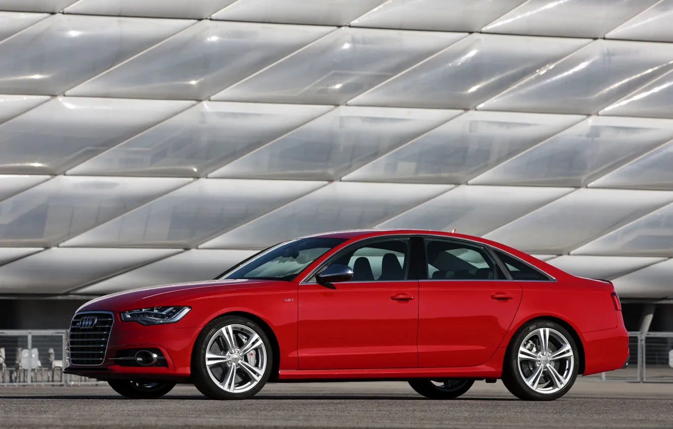 Photo wallpaper Audi, Red, Auto, Sedan, Side view