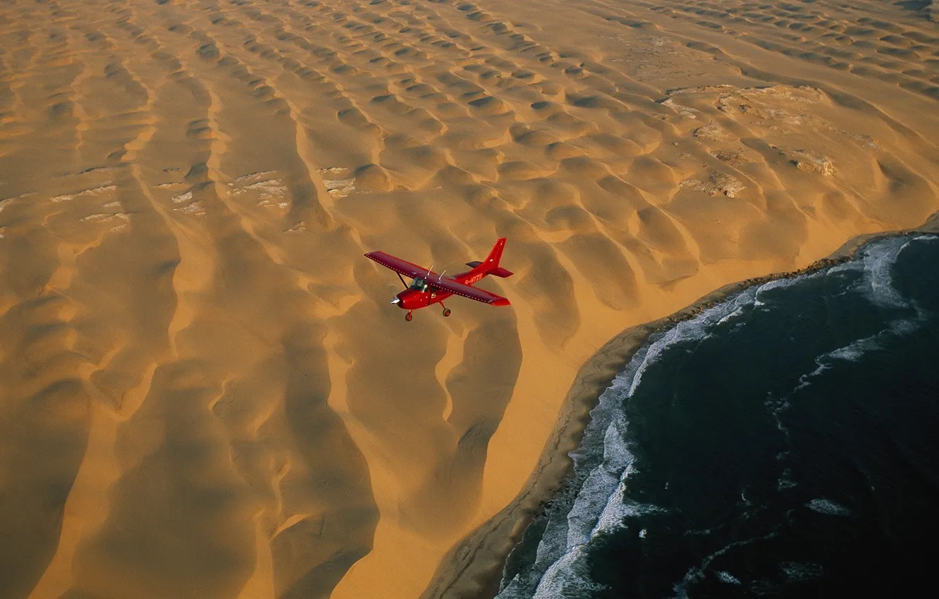 Photo wallpaper Beach, Airplane, Ocean, Desert, Plane, Aerial