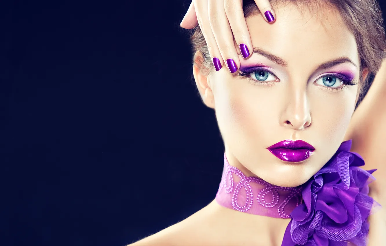 Photo wallpaper purple, eyes, face, Girls, lips