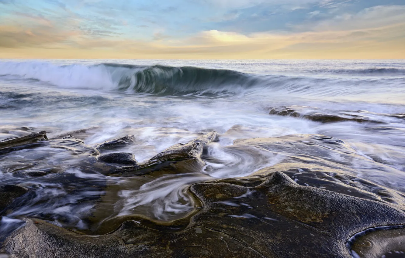 Photo wallpaper sea, water, stones, wave