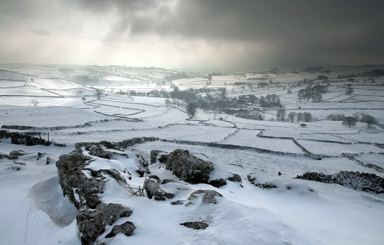 Photo wallpaper winter, field, landscape, nature