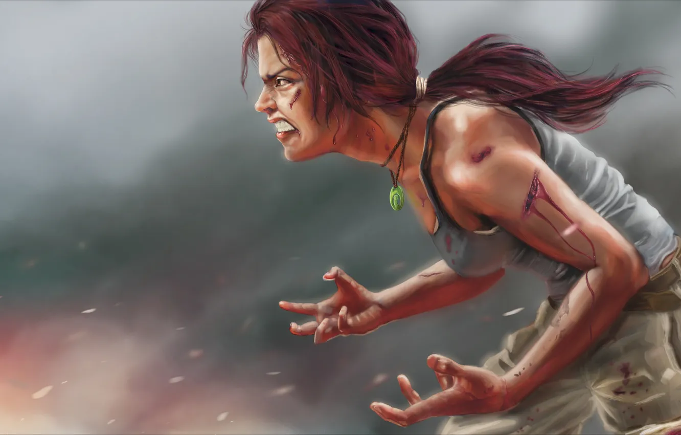 Photo wallpaper girl, anger, rage, Tomb Raider, Lara Croft