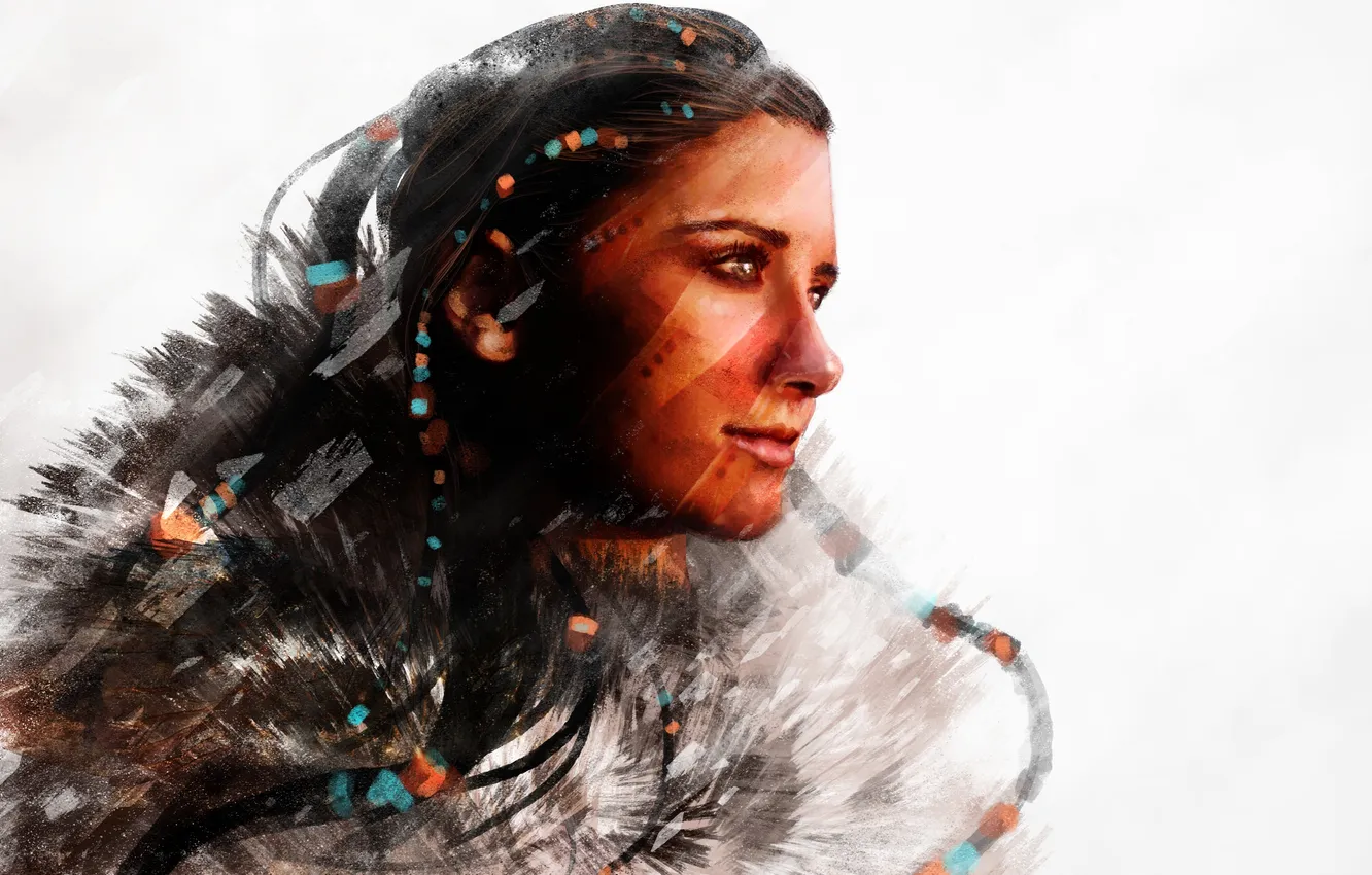 Photo wallpaper look, girl, face, hair, art, white background, profile, painting