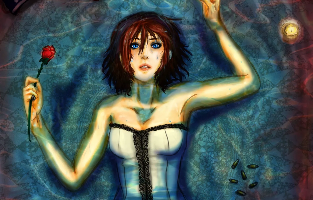 Photo wallpaper water, roses, lies, bioshock, art, Elizabeth, Elizabeth