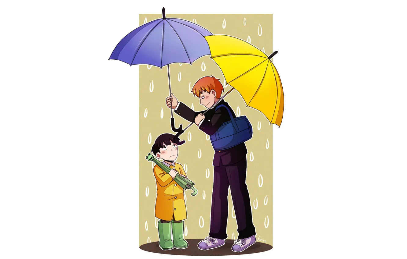 Photo wallpaper rain, umbrellas, two, by momokairu15