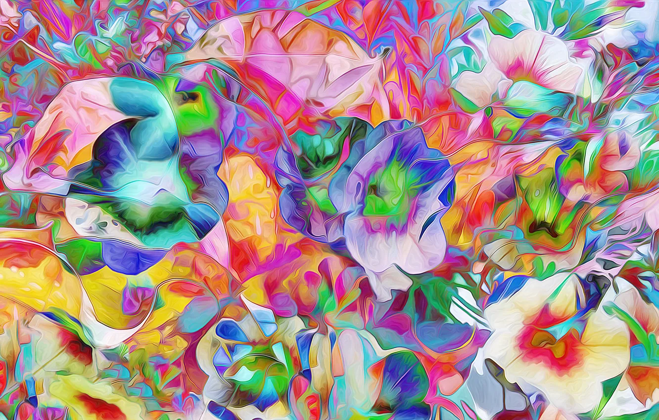 Photo wallpaper field, flowers, rendering, petals, meadow