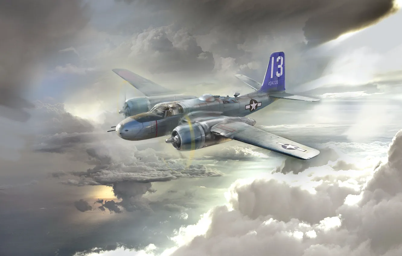 Photo wallpaper USA, bomber, Attack, Ivan Hurenko, US Airforce, Douglas A-26B Invader